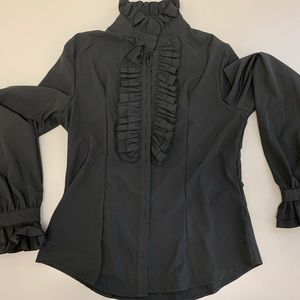Black ruffle fitted blouse - vampire aesthetic